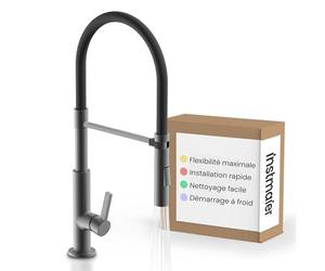 instmaier Nova | robinet pour la cuisine | couleur graphite | robinet d'évier avec douchette flexible | mitigeur pour la cuisine | robinet de cuisine à mouvement libre
