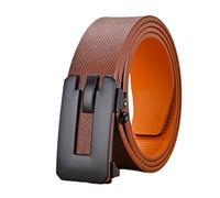 INSTR Ceinture en Cuir de Vache pour Hommes de 3.3cm, Boucle Automatique sans Dents, Ceinture décontractée pour Robe en Cuir, Boucle Noire Classique