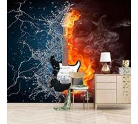 Instrument De Musique À Flamme Créative Stéréoscopique Papier Peint 3D Installation Facile Intissé Tapisserie Bureau Salon Canapé Chambre Décoration Murale-150cm×105cm