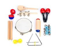 Instrument de Musique Bebe 16 Pièces de Boxiki Kids, Rythmiques et Jouets Musicaux pour Les Tout-Petits 1-3 Ans y Compris Clave Sticks, Shakers, Tambourin, Wrist Bells & Maracas for Kids.