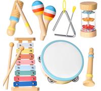 Instrument de Musique Bebe,Jouet Bebe 1 an Percussion en Bois Montessori,Kit Musical Éducatif 7 en 1 Jeux,Cadeau Enfant Garçons et Filles de 1 2 3 Ans