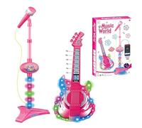 Instrument De Musique pour, Guitare Et Microphone, Jouet avec Lumières Colorées Et Support Réglable en Hauteur pour Garçons Et Filles