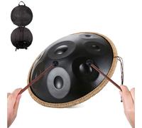 Instrument de Percussion à Main, 440 Hz Tambour en acier, 9/10/12 Notes 22 Pouces, Instrument de tambour handpan D mineur, pour Joueurs Expérimentés(Black,10 Notes)