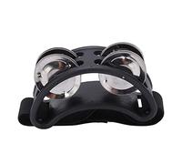 Instrument de percussion de tambourin à pied, nylon métallique ABS noir, clochettes à 2 rangées - conception de bande élastique, facile à jouer pour le karaoké et la performance