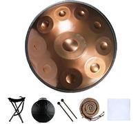 Instrument de tambour handpan en ré mineur, notes 9/10/12, 56 cm, acier avec sac, 2 maillets et support à main(440hz,Gold - 10 notes)