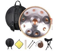 Instrument De Tambour Handpan, Notes Du 9/10/12 De 22 Pouces, Tambour En Acier En Ré Mineur Avec Trépied, Sac Souple Percussions Harmoniques Pour La Guérison Par Le Son(Gold+Silver,9 notes(440HZ))