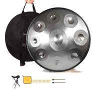 Instrument de tambour handpan, tambour À Main en acier de 22 pouces en ré mineur, 9/10/12notes 440Hz instruments de musique à percussion pour méditation personnelle, yoga(Silver,10 Notes)