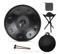 Instrument de tambour handpan, tambour en acier de 22 pouces, 9/10/12 Notes 440 Hz Tambour À Main Instrument de Percussion avec maillets, support pour guérison sonore(Black,12 Notes)