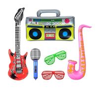 Instrument Gonflable, Guitare Gonflable, 6 Pièces Ballons pour Instruments de Musique, Poste Radio Gonflable 80s, Hippie Guitare Gonflable, Micro, Saxophone pour Decoration Anniversaire Rock Carnival