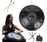 Instrument Handpan - 432Hz/440Hz 9/10/ 12 Notes - Steel Tongue Drum De 55cm - Hand Pan Drum Avec Support Pour La Guérison Sonore (Size : 440Hz, Color : BLACK_9 NOTES)