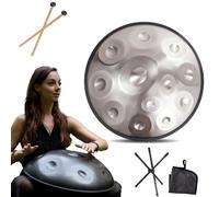 Instrument Handpan - 432Hz/440Hz 9/10/ 12 Notes - Steel Tongue Drum De 55cm - Hand Pan Drum Avec Support Pour La Guérison Sonore (Size : 440Hz, Color : SILVER_12 NOTES)