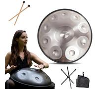 Instrument Handpan - 432Hz/440Hz 9/10/ 12 Notes - Steel Tongue Drum De 55cm - Hand Pan Drum Avec Support Pour La Guérison Sonore (Size : 432Hz, Color : SILVER_10 NOTES)