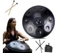 Instrument Handpan - 432Hz/440Hz 9/10/ 12 Notes - Steel Tongue Drum De 55cm - Hand Pan Drum Avec Support Pour La Guérison Sonore (Size : 440Hz, Color : BLACK_10 NOTES)