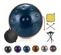 Instrument Handpan 9 10 12 Notes en Ré Mineur 440Hz, Tambour Sonore en Acier Nitré de 22 Pouces, Hand Pan pour Performance et Busking, Inclus Stand, Housse Rembourrée(Argent,440HZ/12Note)
