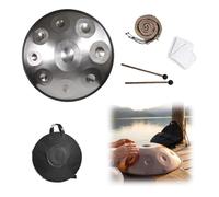 Instrument Handpan Drum 22 Pouces D Minor, 9/10/12 Tons 432/440 Hz Tambour À Main En Acier, Hand Pan Drum Avec Support pour la Guérison du son, la Méditation, le Yoga(Argent,432HZ/10Note)