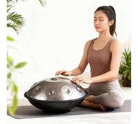 Instrument Handpan Drum 56cm 9/10/12 Notes D Kurd 432Hz - Hand Tuning Tambour En Acier - Includes Soft Bag, Mallets, Stand, Note Stickers, Cleaning Cloth(Argent,9)