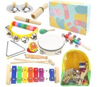 Instruments de Musique en Bois pour Bébé, Jouets pour Enfants aux Couleurs de l'arc-en-Ciel avec Sac de Rangement Transparent