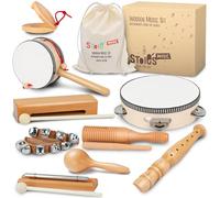 STOIE'S Instrument de Musique Enfant en Bois Tambourin Bébé Batteries et Percussions pour Enfants Montessori Instruments de Musique Bebe Sac de Musique Enfant
