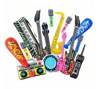 Instruments de musique gonflables, décorations de fête, accessoires - guitare, saxophone, basse, luth, microphone, flûte à bec, piano gonflables. Convient pour les fêtes à thème des années 80/90, phot