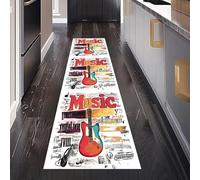 Instruments de Musique Guitare Tapis de Couloir Antidérapant 80 x 200 cm, Note de Musique Tapis de Passage Lavable Cuisine Devant Evier Salon Chambre à Coucher Descente de lit Interieur