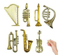 Instruments de Musique Miniatures 7 pièces/Ensemble Saxophone en Plastique Ornement de noël Suspendu Petit Violon avec Crochet Trou Trompette Jouet doré pour Maison poupée, Arbre Noël..