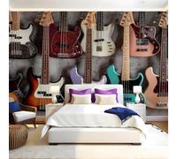 Instruments De Musique Papier Peint Intissé 400 x 280 cm Musique guitare Panoramique Image Photo Trompe l'oeil Murale Wallpaper Tapisserie pour Salon, Adulte Chambre d'enfants, Étude Décoration