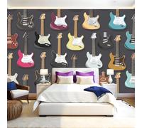 Instruments De Musique Papier Peint Panoramique Musique guitare 3D Trompe L'oeil Moderne Papier Peint 250 x 175 cm Grandes Murales Poster pour Salon, Adulte Chambre d'enfants, Étude Décor