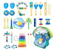 Instruments de Musique pour Enfants, 25PCS Set en Bois Percussion pour Bébé avec Xylophone, Tambourin, Triangle et Autre Instrument