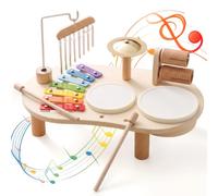 Instruments de Musique pour Enfants de 1 à 3 Ans, Batterie Montessori avec Tambour, Xylophone Et Percussions, Jouet Musical, Cadeau pour Filles Et Garçons