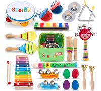 Instruments de Musique Stoie’s pour Enfants 3-5 Ans : Xylophone, Maracas, Tambourin. Sons Nets, sûrs, éducatif, Sac à Dos Pratique, Couleurs Vives pour éveiller Les Petits