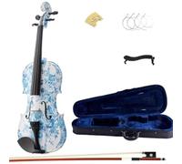 Instruments De Violon Ensemble De Violon En Bois Massif Taille Standard Blanc Et Bleu Motifs Idéal Pour Les Débutants Avec Accessoires Inclus
