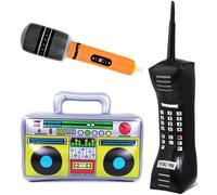 Instruments Gonflable, Boombox Gonflable Téléphone Portable Microphone, Fournitures de Décorations Fête 80s et 90s, Accessoires pour Thème Rétro Hip Hop Disco Fête Carnaval