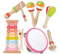 Instruments Musique Bois Fille, Set Percussion Xylophone 6-en-1 dès 1-3 Ans | 6 in 1 Jouet Montessori tout-petit, développe la motricité fine, parfait cadeau naissance, Noël et Pâques pour bébé