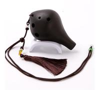 Instruments ocarina en céramique, Poterie Alto C à 6 trous Xun Ocarina, Instrument noir for débutant avec corde suspendue(Style 2)
