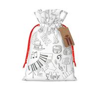 Instruments Performers Notes And Little Birds Printing Fashion Bag Pochette légère avec cordon de serrage avec étiquette Kraft pour Noël Halloween