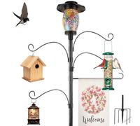 InstyQ Lot de 4 crochets solaires de bergers pour extérieur, mât robuste de 203,2 cm avec base à 5 griffes, support de drapeau, lampes solaires, crochet de jardin réglable pour suspendre panier de