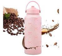 Insulated Bottles,1L Compact Cute Bow Pattern Stainless Steel Vacuum Cup | 25.7x8.9cm Cool Water Bottles With Straw | Leak-Proof For Coffee, Drinks, School, Sports, Home
