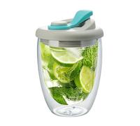 Insulated Glass Beverage Mug - 350 ml Double couche Design Transparent Cup, Spill-Resistant Lid | Portable Coffee Travel Tea and Juice Holder, Latte Milk Drinkware, Dessert Serving, Home