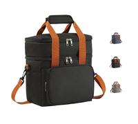 Insulated Lunch Bag for Men Double Decker Lunch Box Adult Leakproof Double Layer Cooler Bag with Shoulder Strap & Handle Large Expandable Lunchbox Women for Work, Picnic, Camping, Travel(Black)