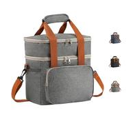 Insulated Lunch Bag for Men Double Decker Lunch Box Adult Leakproof Double Layer Cooler Bag with Shoulder Strap & Handle Large Expandable Lunchbox Women for Work, Picnic, Camping, Travel(Gray)
