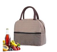 Insulated Lunch Tote Bag, Portable Food Container Carrier, Stripe Design with Mesh Pocket, Thermal Lunch Box for Kids Adults Office School Camping Outdoor Picnic Beach, Leak Resistant Meal Storage