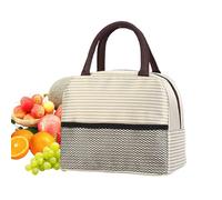 Insulated Lunch Tote Bag, Portable Food Container Carrier, Stripe Design with Mesh Pocket, Thermal Lunch Box for Kids Adults Office School Camping Outdoor Picnic Beach, Leak Resistant Meal Storage