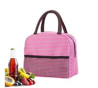 Insulated Lunch Tote Bag, Portable Food Container Carrier, Stripe Design with Mesh Pocket, Thermal Lunch Box for Kids Adults Office School Camping Outdoor Picnic Beach, Leak Resistant Meal Storage