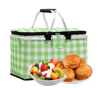 Insulated Picnic Basket - Large Lunch Bag, Multi Stripe Foldable, Durable Weatherproof Road Trips, Reusable Grocery Box | Backpack for Food Storage Hard Liner Upright Standing Box