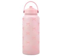 Insulated Water Bottle - 1L Leakproof Vacuum Drinkware with Straw | Cute Bow Pattern Bottle for Hot Cold Drinks, Ideal for School Sports Home Travel Office Daily Hydration