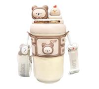 Insulated Water Bottle - Pink/Blue, Cartoon Kettle Container With Straw, Adjustable Strap Hot Bottle For Milk, 20 Ounce, Double Wall, Leakproof | Coffee, Beverage, Drinking, Outdoor, Sports, Gym,