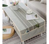 Insun Nappe de Table en Coton et Lin avec Poche de Rangement Nappe avec Bordures de Dentelle Anti Tache Gris Bleu 1 60x160cm Rectangulaire