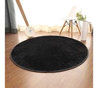 Insun Tapis Shaggy Monochrome Tapis à Poils Moelleux Pile Rond Tapis en Polyester pour Le Salon la Chambre Noir 110cm Diamètre