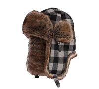 Insun Unisex Chapka Anti Vent Casquette d'hiver Chapeaux avec Bordure en Fourrure Bonnet de Russie Plaid Gris XL Chapkas circonférence 58cm