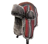 Insun Unisex Chapka Anti Vent Casquette d'hiver Chapeaux avec Bordure en Fourrure Bonnet de Russie Rayure Rouge Gris XL Chapkas circonférence 58cm